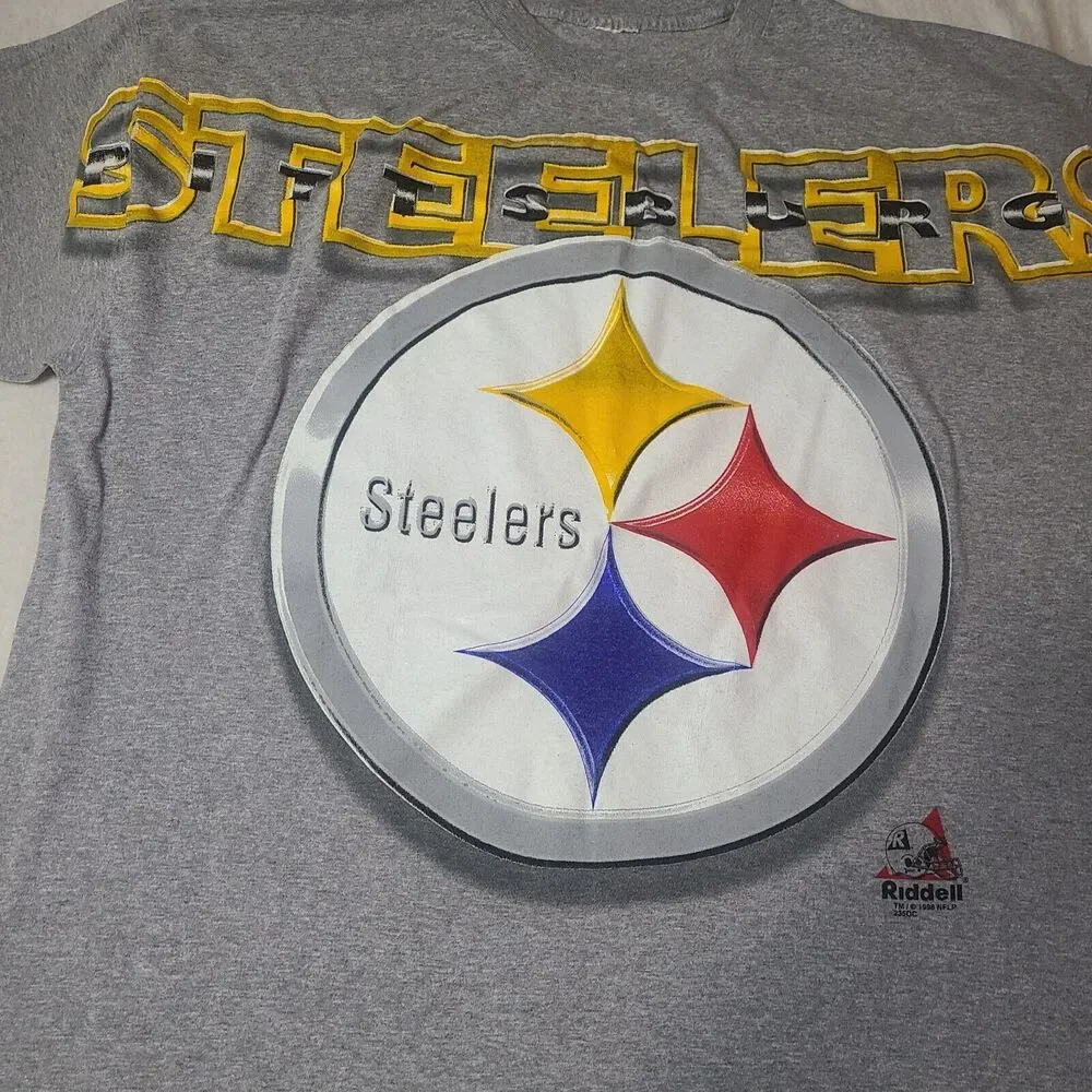 RIDDELL Pittsburgh Steelers Shirt Adult 3XL Gray Short Sleeve NFL Football 1998